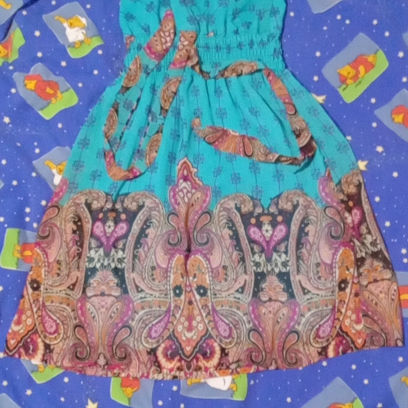 Co-Me Como Summer Dress Size Small Floral Pattern Aqua / Purple Color - Picture 2 of 12